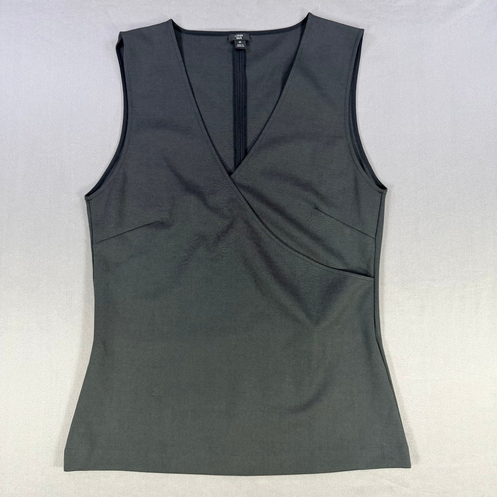 J.Crew 365 Faux Wrap Tank Women M Black Sleeveless V-Neck Stretch Workwear